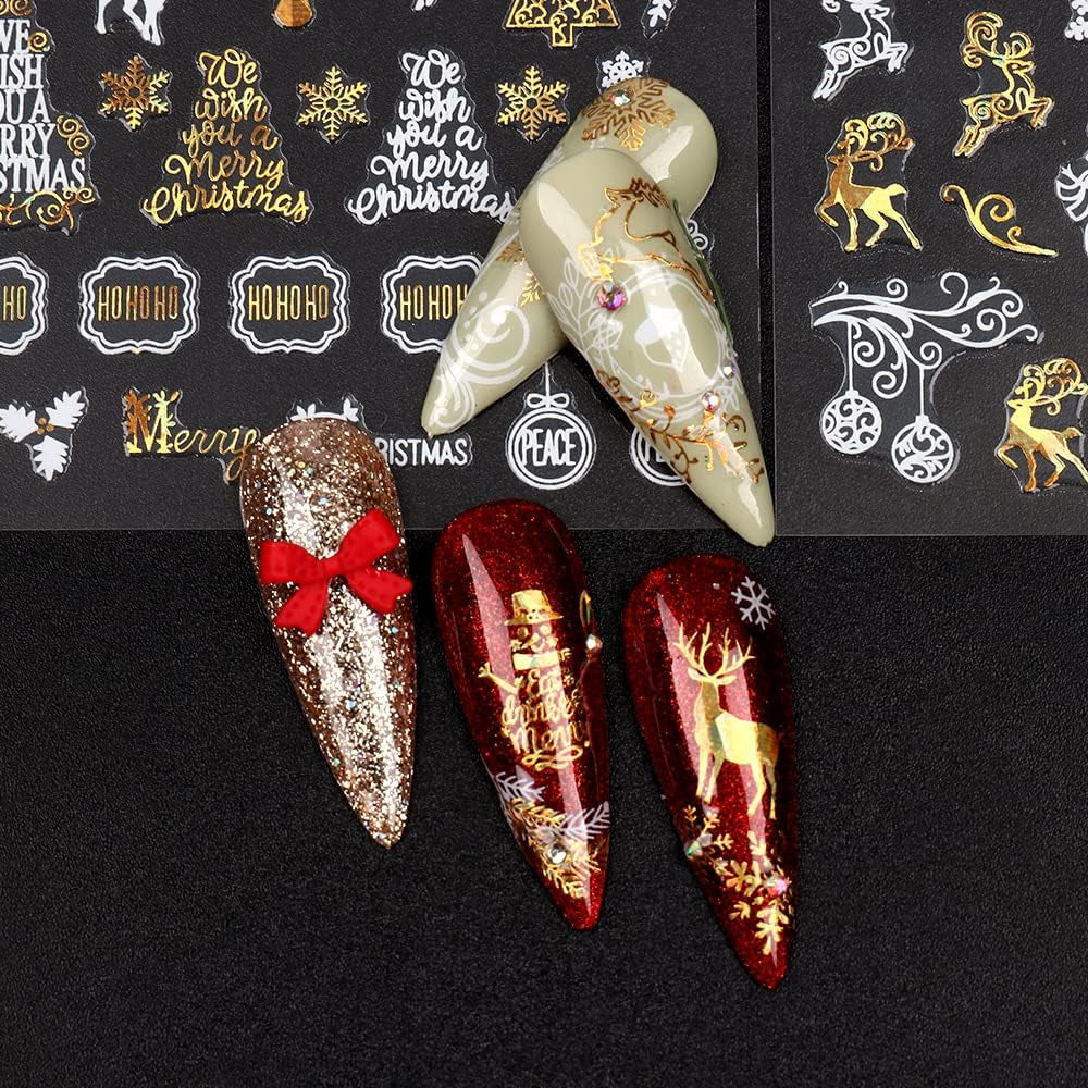9 Blatt Nagelsticker Weihnachten Nagelaufkleber Selbtklebend Weiß Rentier Schneemann Samolepka na nehty Dekoration Nageldesign Zubehör