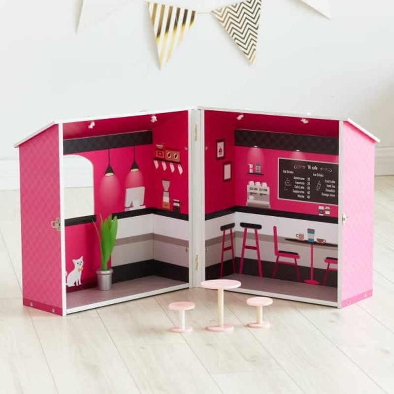 Teamson Kids - Domeček pro panenky Dreamland City Café 30 cm - růžová/bílá/černá