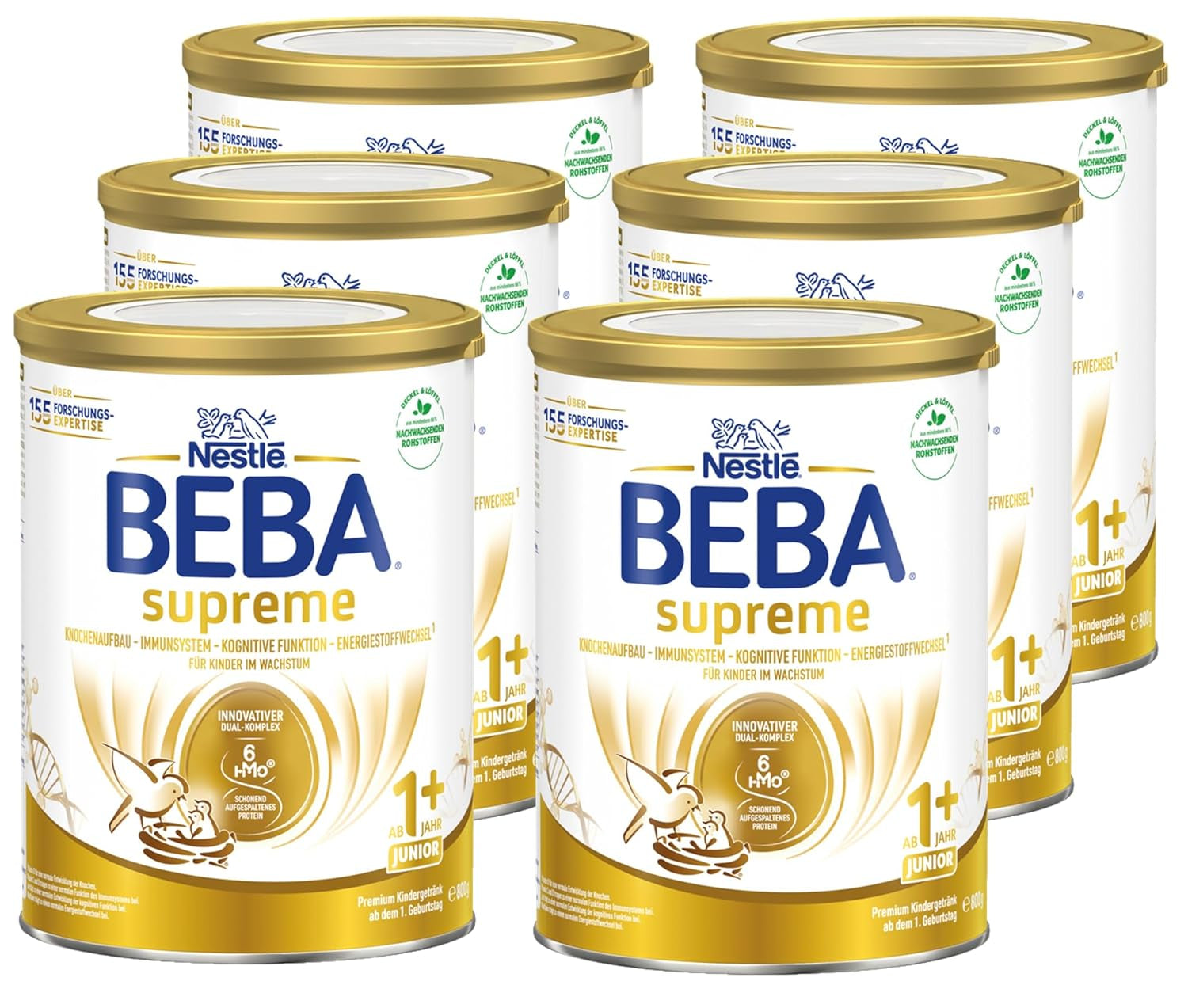 BEBA SUPREME JUNIOR 1 Plus - Nápoj pro děti od 1 roku, s komplexem 6 HMO, bez laktózy, bez palmového tuku, bez rybího tuku, výživa pro malé děti, sušené kojenecké mléko, balení 6 ks (6 x 800g)