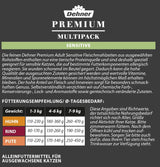 Dehner Premium Katzenfutter Sensitive Multipack, Nassfutter, für ernährungsensible Katzen, je 4 x Huhn / Rind / Pute, 12 x 100 g sáček (1,2 kg)