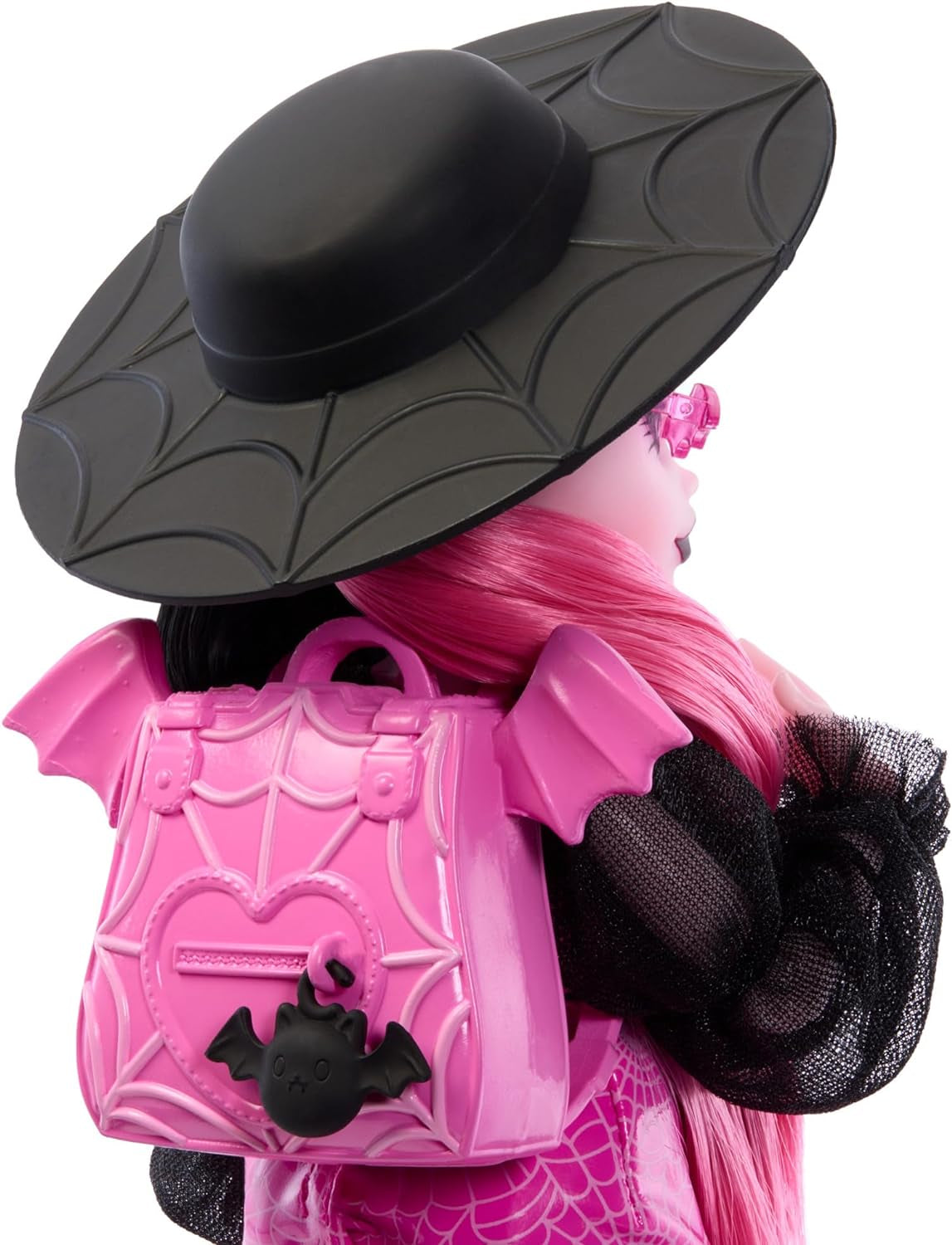 Panenka Monster High Draculaura se svým mazlíčkem Count Fabulous netopýří kočka a doplňky, jako je batoh, kniha kouzel, bento box a další, HRP64 Naty Shop Dolls