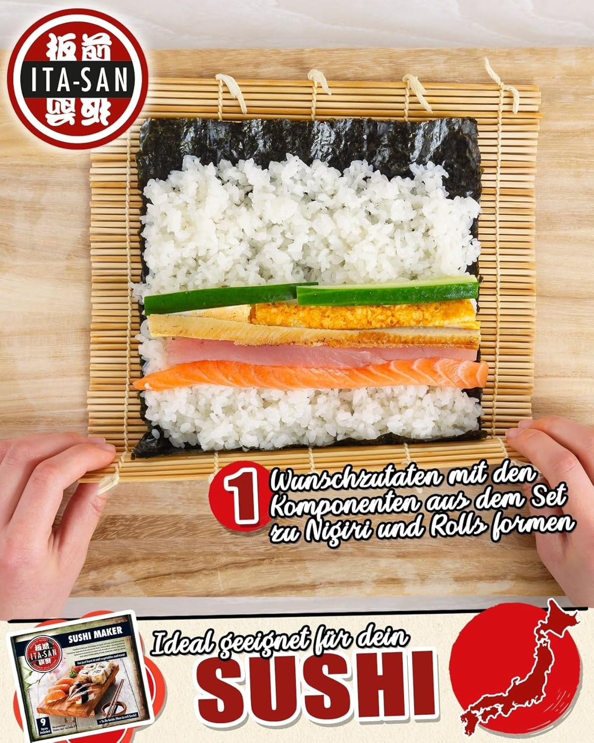 ITA-SAN Sushi Set (9dílná kompletní sada, ideální pro začátečníky, na zkoušku nebo jako dárek) 1 bal