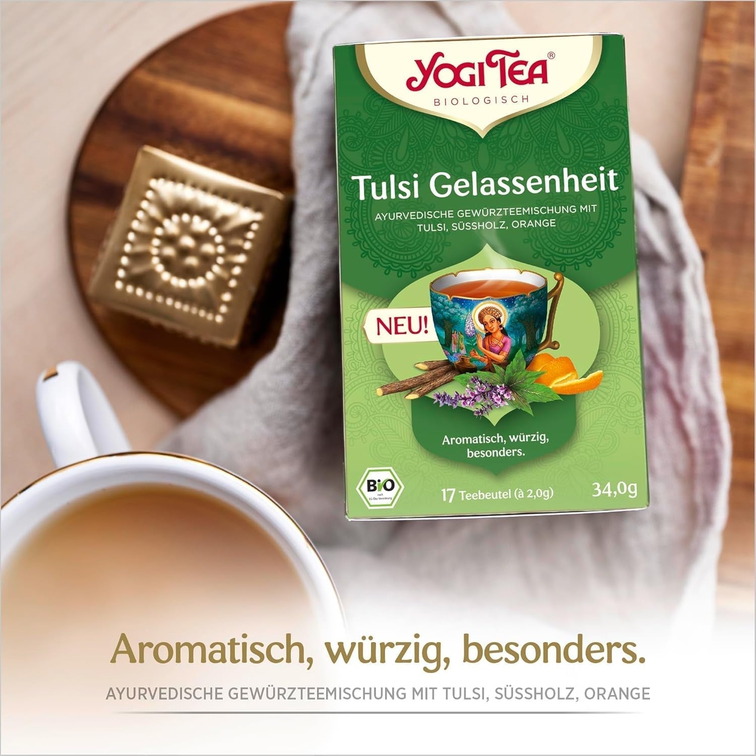 Yogi Tea - Tulsi Serenity Organický bylinný ajurvédský čaj Přírodní Tulsi směs bez kofeinu "Svatá" Bazalka Lékořice & Pomeranč Yogi Tea 3 balení 3 x 17 čajových sáčků (51 čajových sáčků)