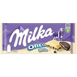 Milka Oreo Sandwich – čokoláda z alpského mléka, plněná křupavými kousky Oreo sušenek a jemným vanilkovým krémem – 92g