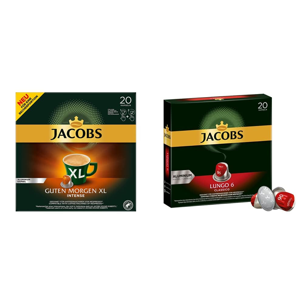 Jacobs Kaffeekapseln Guten Morgen XL Intense - 10er Pack (10 x 20 Getränke) & Kaffeekapseln Lungo Classico, Intensität 6 von 12, 20 Nespresso®* kompatibilní Kapseln, 10 x 20 Getränke