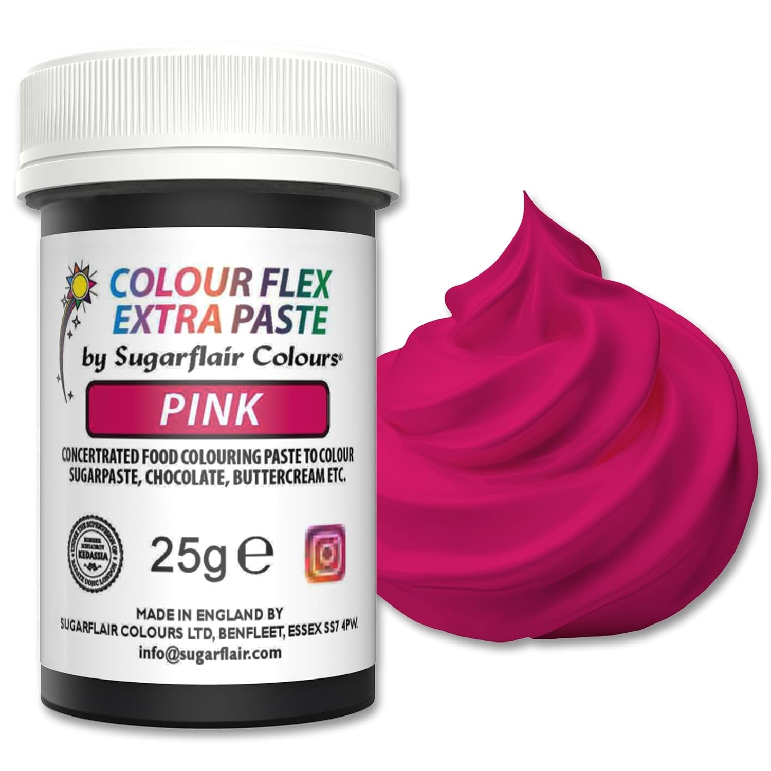 Potravinářské barvivo Sugarflair Colourflex Extra Pink Paste - Jedlé potravinářské barvivo na máslový krém, čokoládu, cukrovou pastu, polevu, fondán, dortové směsi, těsto a další - 25g