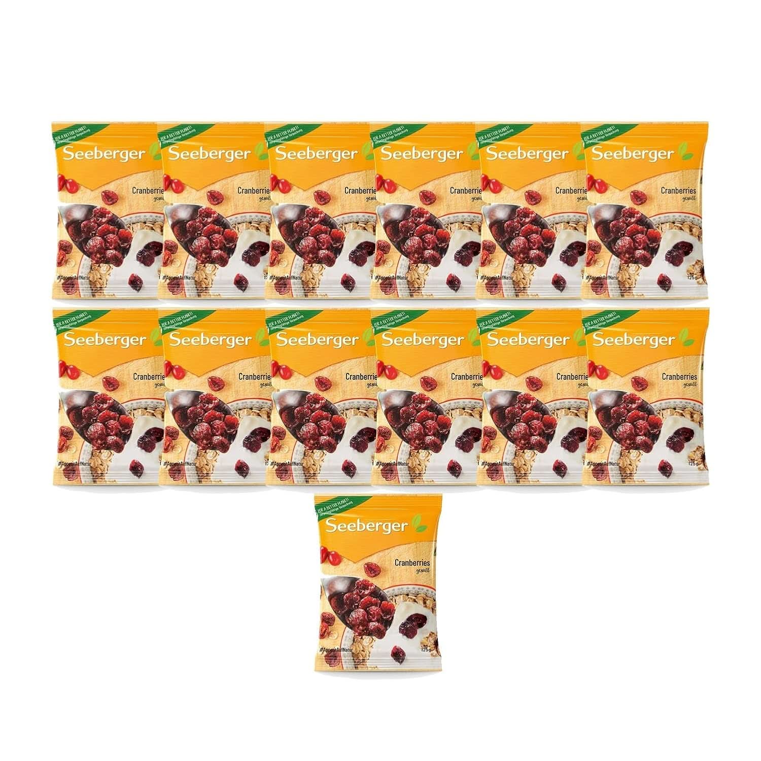 Seeberger Cranberries, půlené kanadské brusinky, ovocné a sladké, 13 x 125 gramů Naty Shop Dehydrated Products