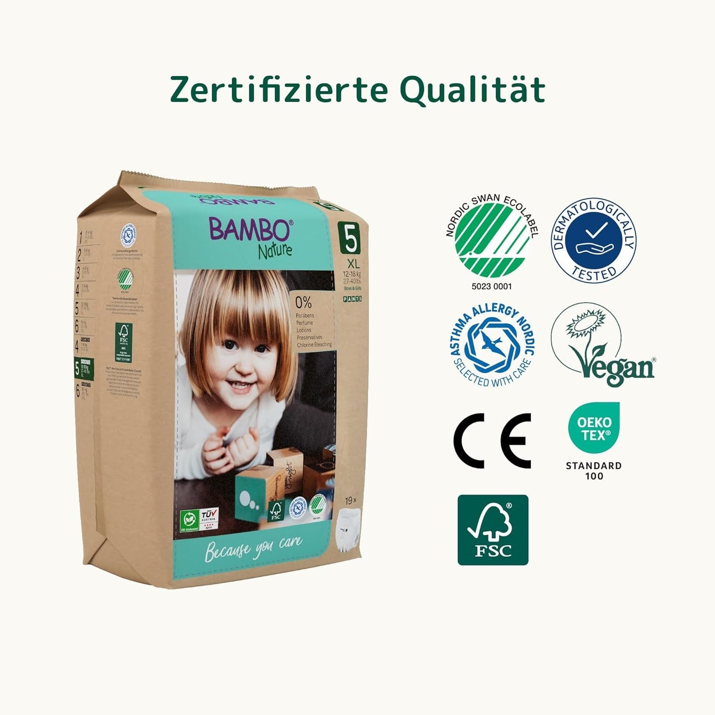 Bambo přírodní plenky, velikost 5 (11-17kg) - měsíční balení 95 | Pleny se zlepšenou ochranou proti protečení | Maximální pohodlí a svoboda pro aktivní děti | Dermatologicky testované plenky