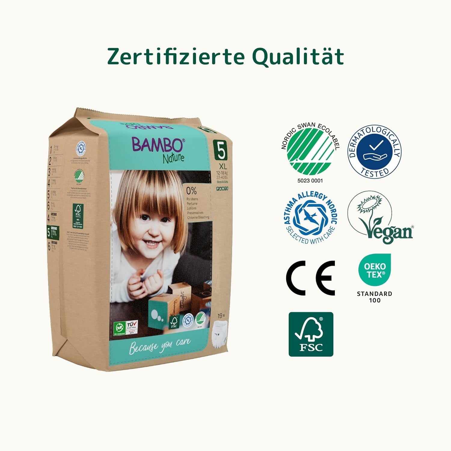 Bambo přírodní plenky, velikost 5 (11-17kg) - měsíční balení 95 | Pleny se zlepšenou ochranou proti protečení | Maximální pohodlí a svoboda pro aktivní děti | Dermatologicky testované plenky