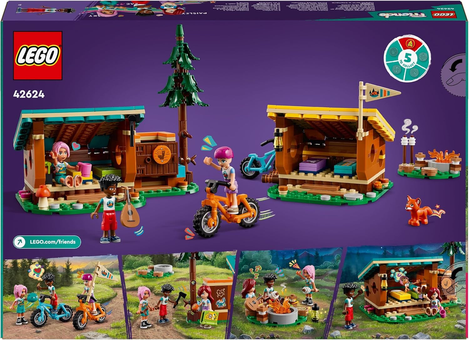 LEGO Friends Útulné chatrče v dobrodružném táboře, Venkovní sada na hraní rolí, Dětská hračka pro dívky a chlapce od 7 let se 3 figurkami a liškou, Kempingová hračka 42624 Stavebnice Besuche den LEGO-Store