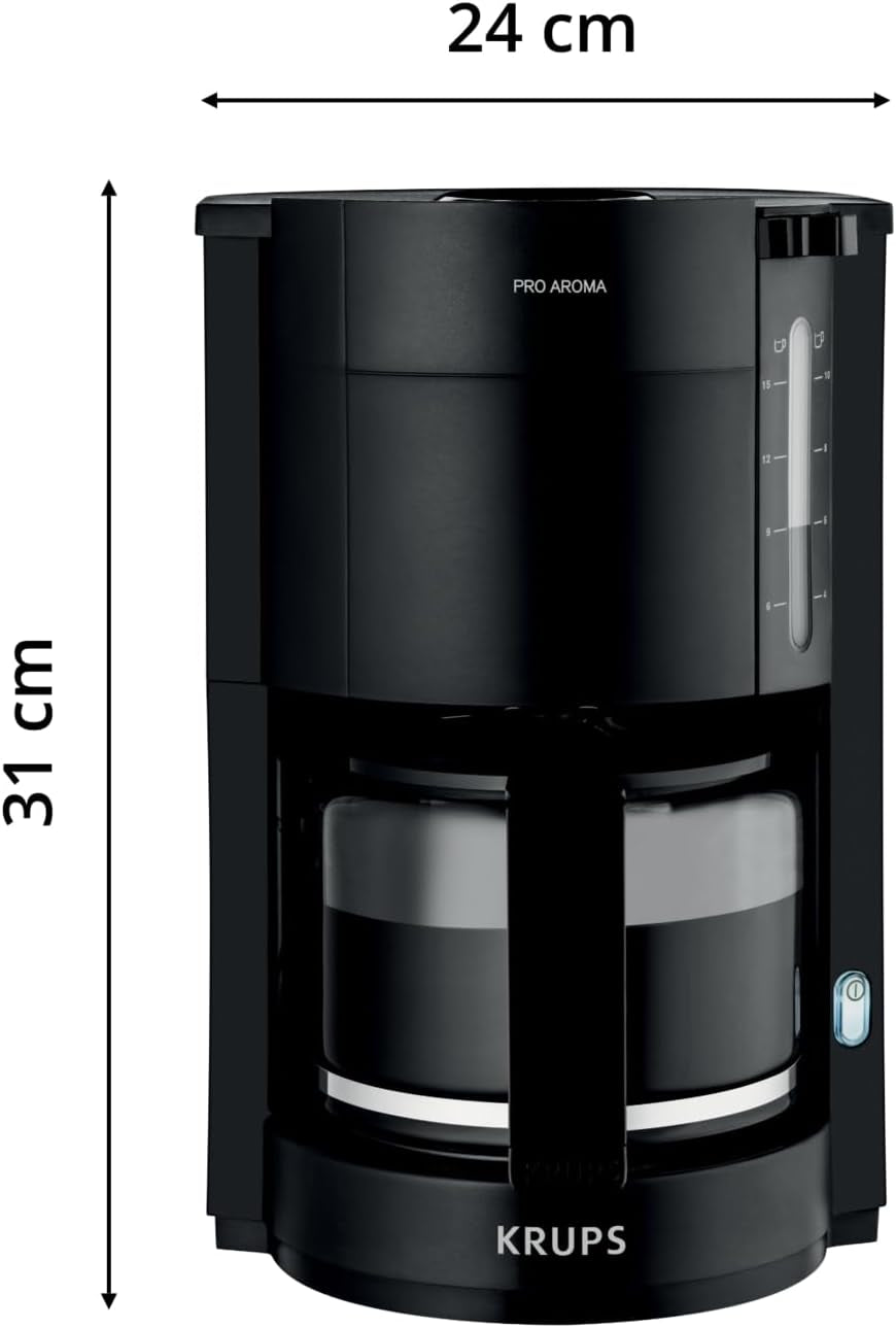 Espresso kávovar Krups F30908 ProAroma s filtrem a skleněnou karafou, objem 1,25 l, 10-15 šálků, 1050 W, černá