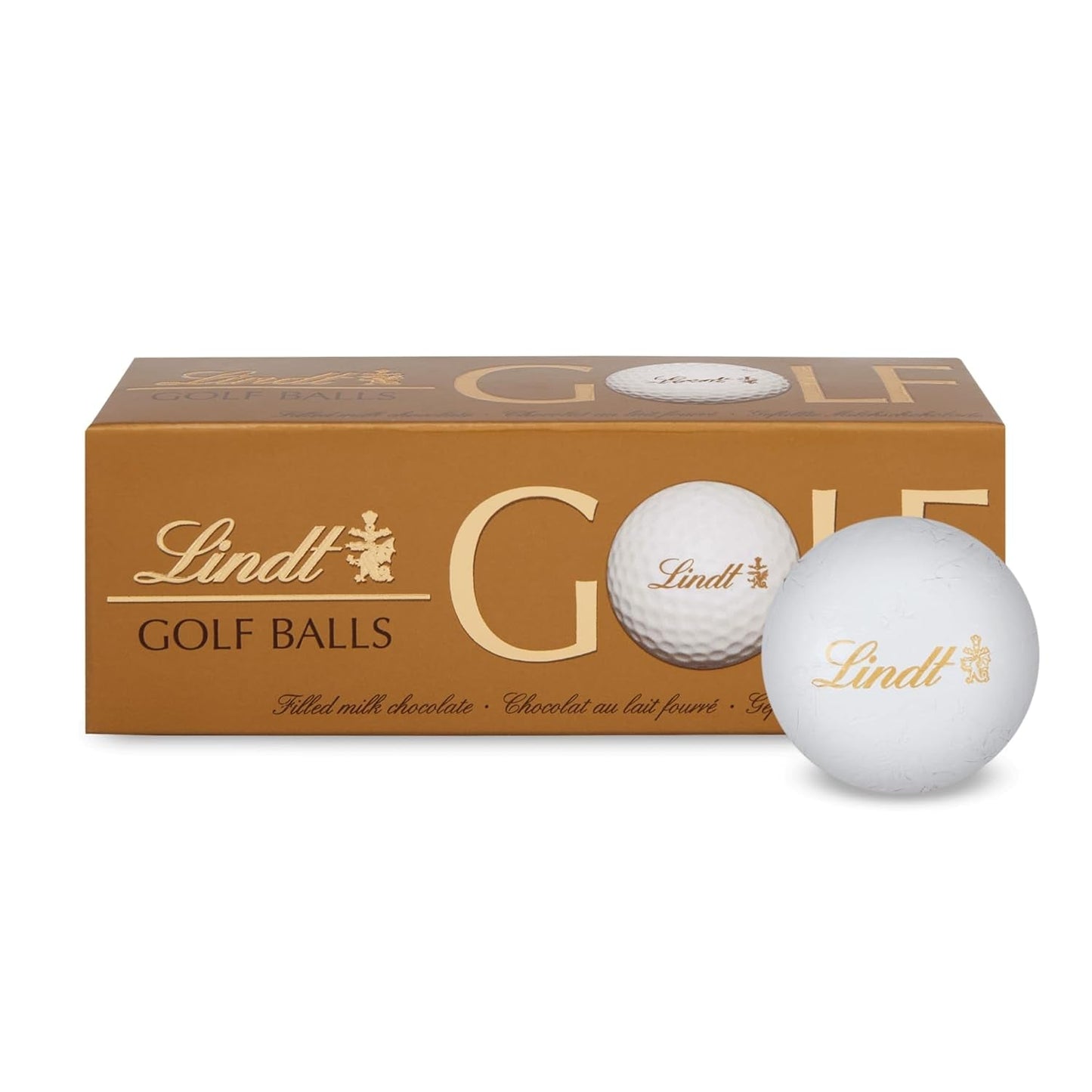 Lindt Schokolade - Golfové míčky | 110 G| Drei Golfbälle Aus Lindt Vollmilch-Schokolade Mit Nougatcremefüllung Und Waffelstückchen | Pralinengeschenk | Dárek pro golfistu | Schokoladengeschenk Naty Shop