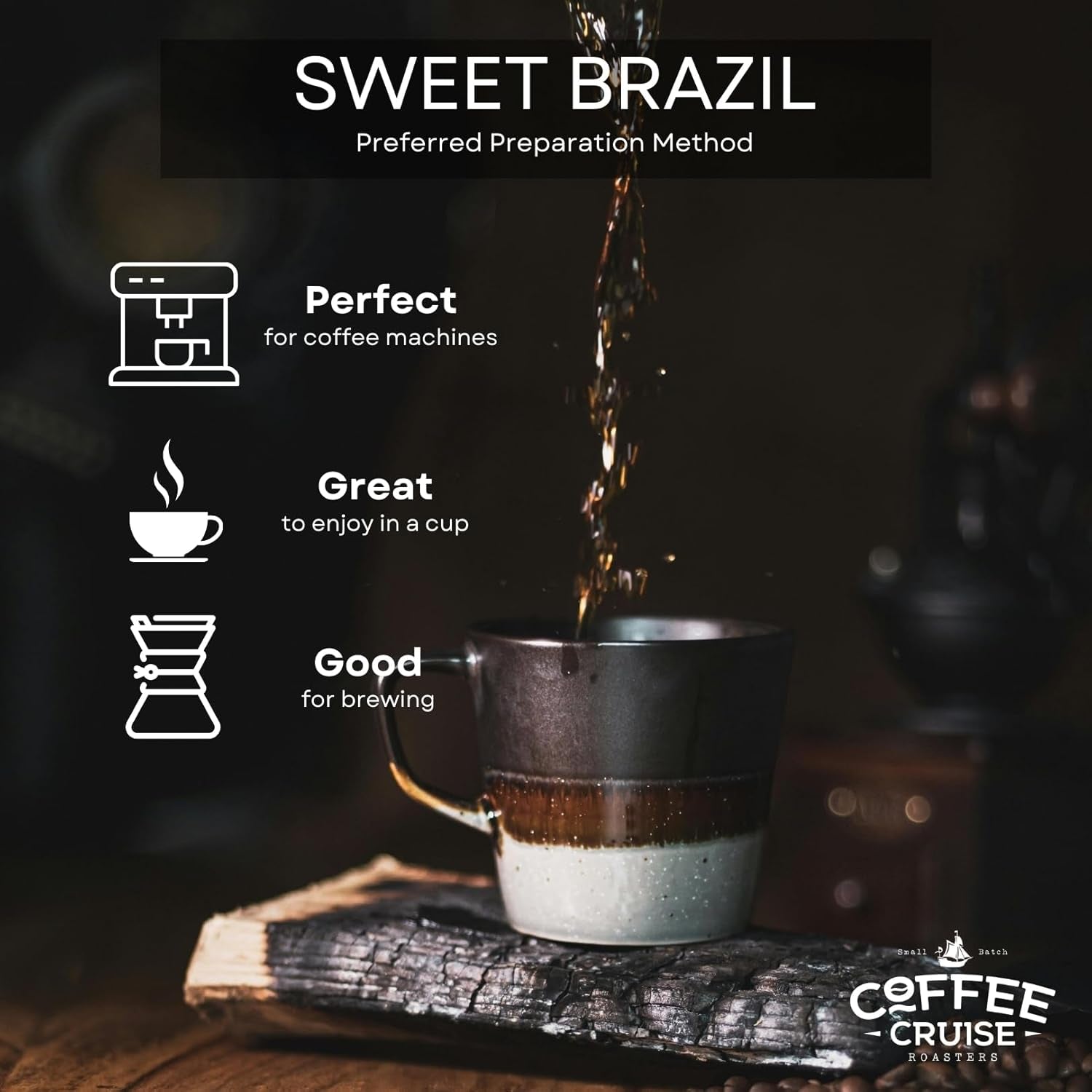 COFFEE CRUISE Sweet Brazil Brasilianische Kaffeebohnen 1kg - Mittlere Röstung - Aroma Kakao und Schokolade - Für All Kaffeemaschinen - 100% Arabic