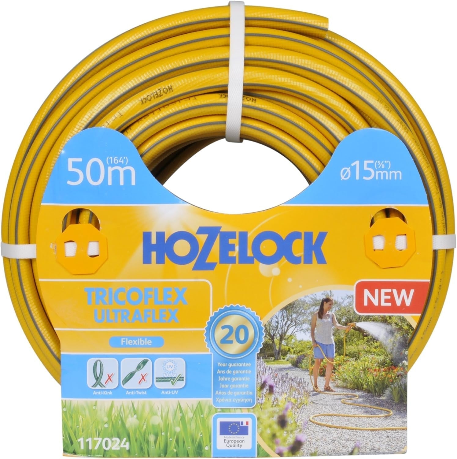 HOZELOCK - Hadice Tricoflex Ultraflex Ø 12,5 mm (1/2") 20 M: Ohebná zahradní hadice, odolná proti povětrnostním vlivům, zkroucení a ohybu, vyrobená ze 40 % recyklovaného PVC [117002], žlutá
