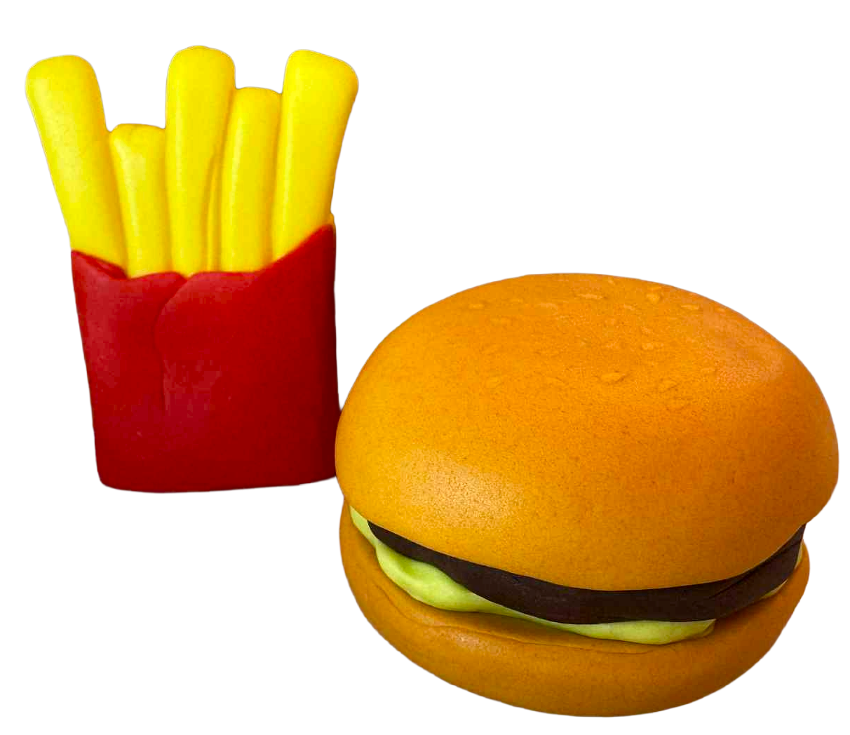 SweetJoy Jedlé hamburgerové a bramborové ozdoby - Sada 2 figurek z cukrové pasty cca 6 cm