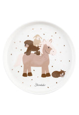 Porcelánová sada nádobí Sterntaler Rustikální design - Protiskluzová a odnímatelná silikonová základna Sada nádobí pro miminka a děti s talířkem, 400 ml miska a 200 ml hrnek, bílá