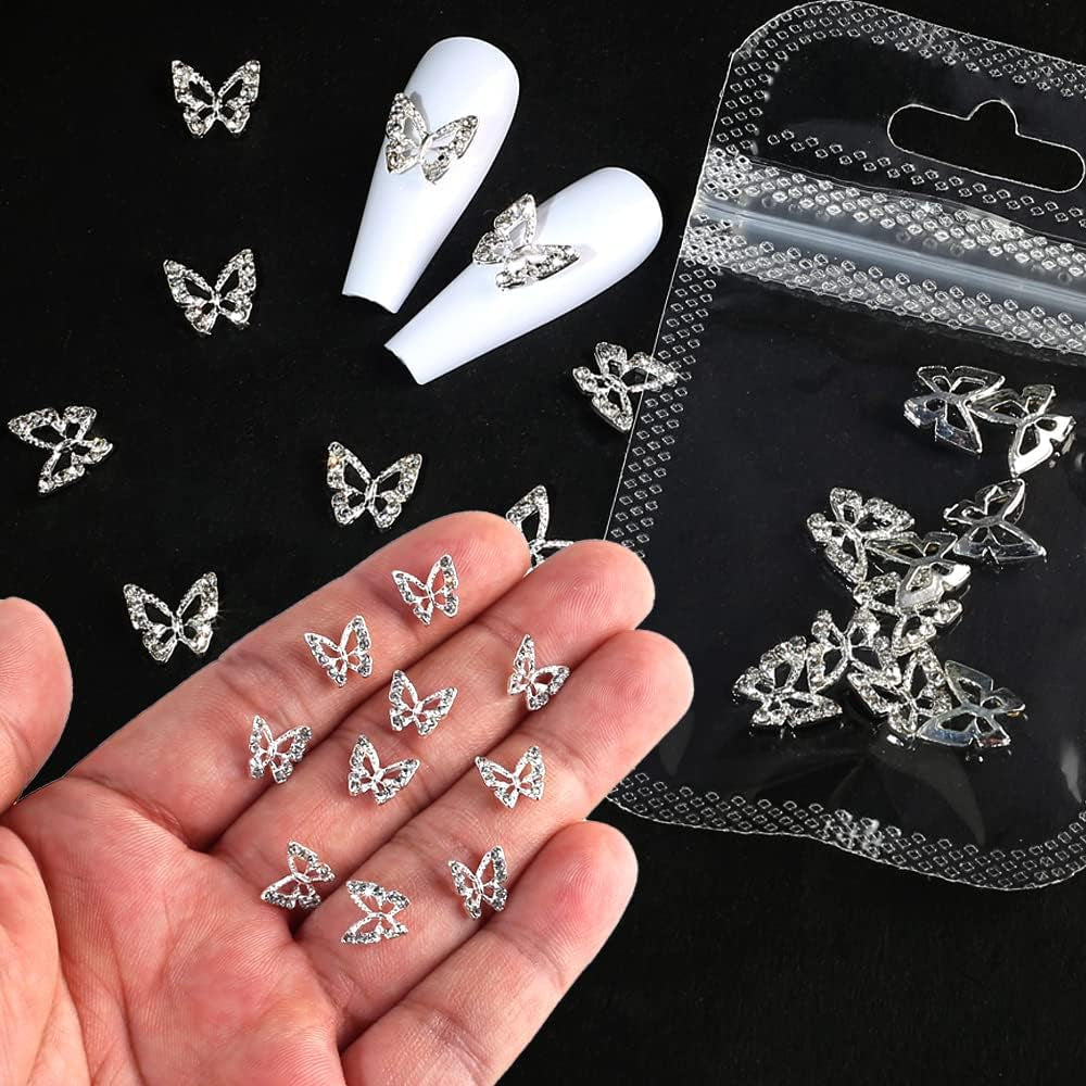 10 kusů slitiny Butterfly nail Charms Kovové nail art přívěsky pro diamanty nehty drahokamy zdobení nehtů zdobení nehtů výroba šperků