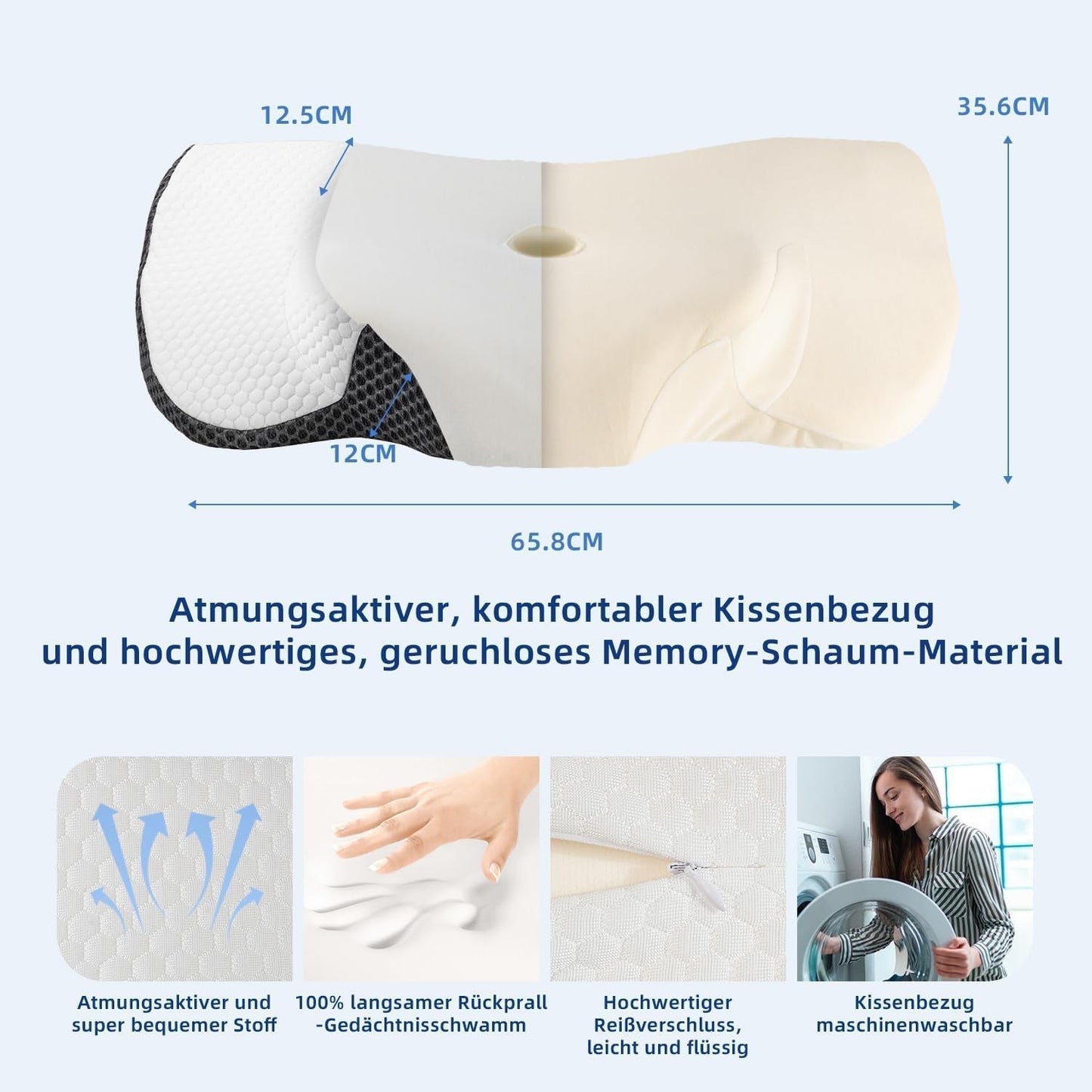 IDEA Polštář proti bolesti šíje Ortopedický polštář vyrobený z paměťové pěny Polštář Ergonomický nákrčník pro optimální podporu Polštář proti chrápání pro boční, zadní a břišní spaní Krční ortopedické polštáře Naty Shop