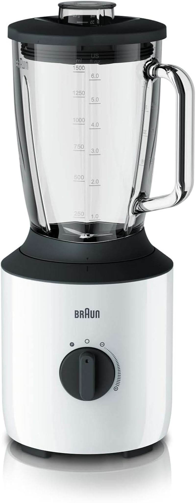 Braun Powerblend 3 JB 3150 BK stojanový mixér - 1,5 l Glas-Mixaufsatz, Küchenhelfer Zum Zerkleinern, Pürieren & Mixen, 800 Watt, Schwarz Kitchen Naty Shop Weiß Single