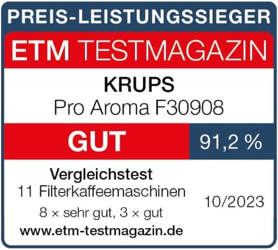 Espresso kávovar Krups F30908 ProAroma s filtrem a skleněnou karafou, objem 1,25 l, 10-15 šálků, 1050 W, černá