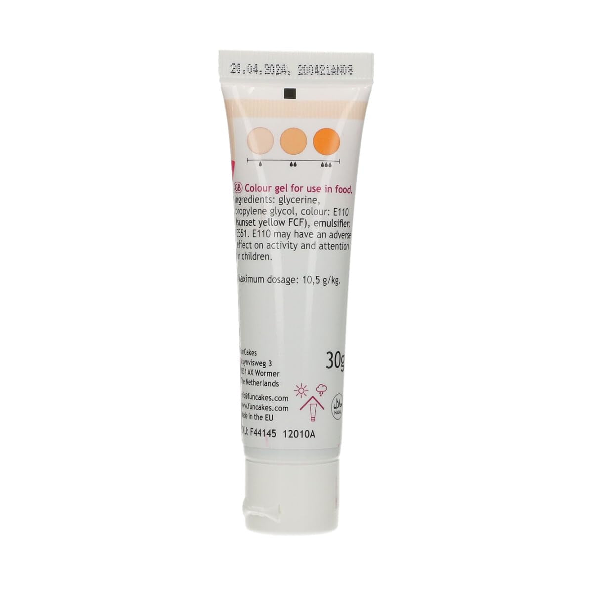 Funcakes Gel Food Coloring Orange: Vysoce koncentrované potravinářské barvivo do těsta, krému, fondánu a marcipánu. Snadné dávkování. Jediná kapka pro vytvoření zářivých barev. halal. 30 g.