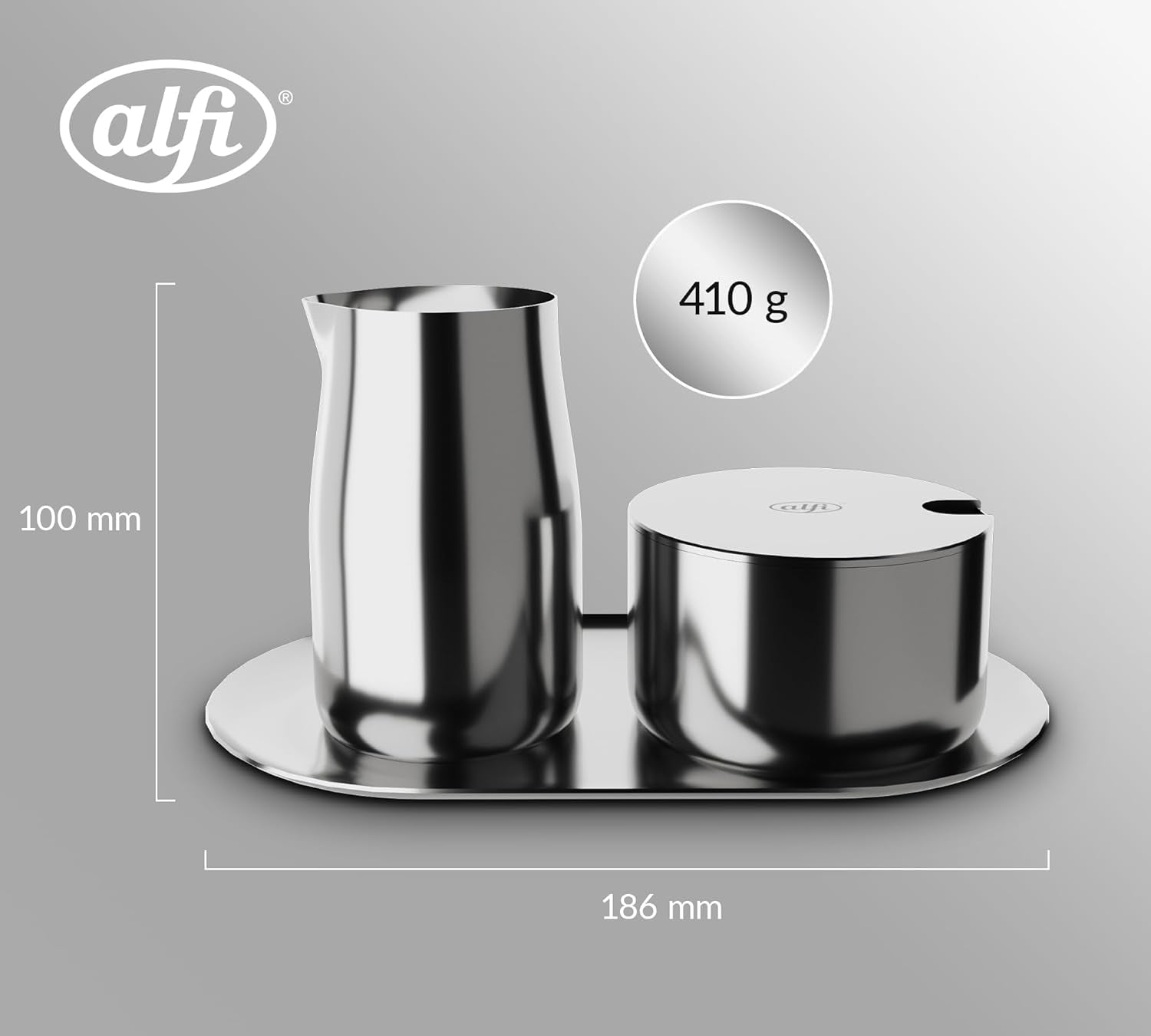 SET MLÉKO A CUKR Alfi vysoce kvalitní leštěná nerezová sada mléka a cukru, elegantní design, vhodné do myčky, odolné