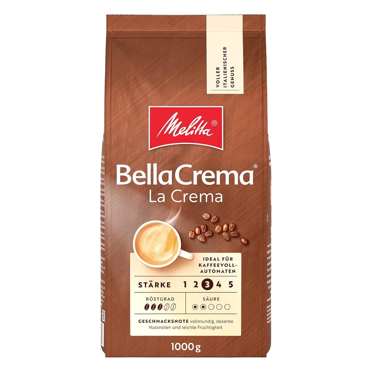 Melitta BellaCrema La Crema zrnková káva 1 kg a BellaCrema Decaffeinato zrnková káva bez kofeinu 1 kg