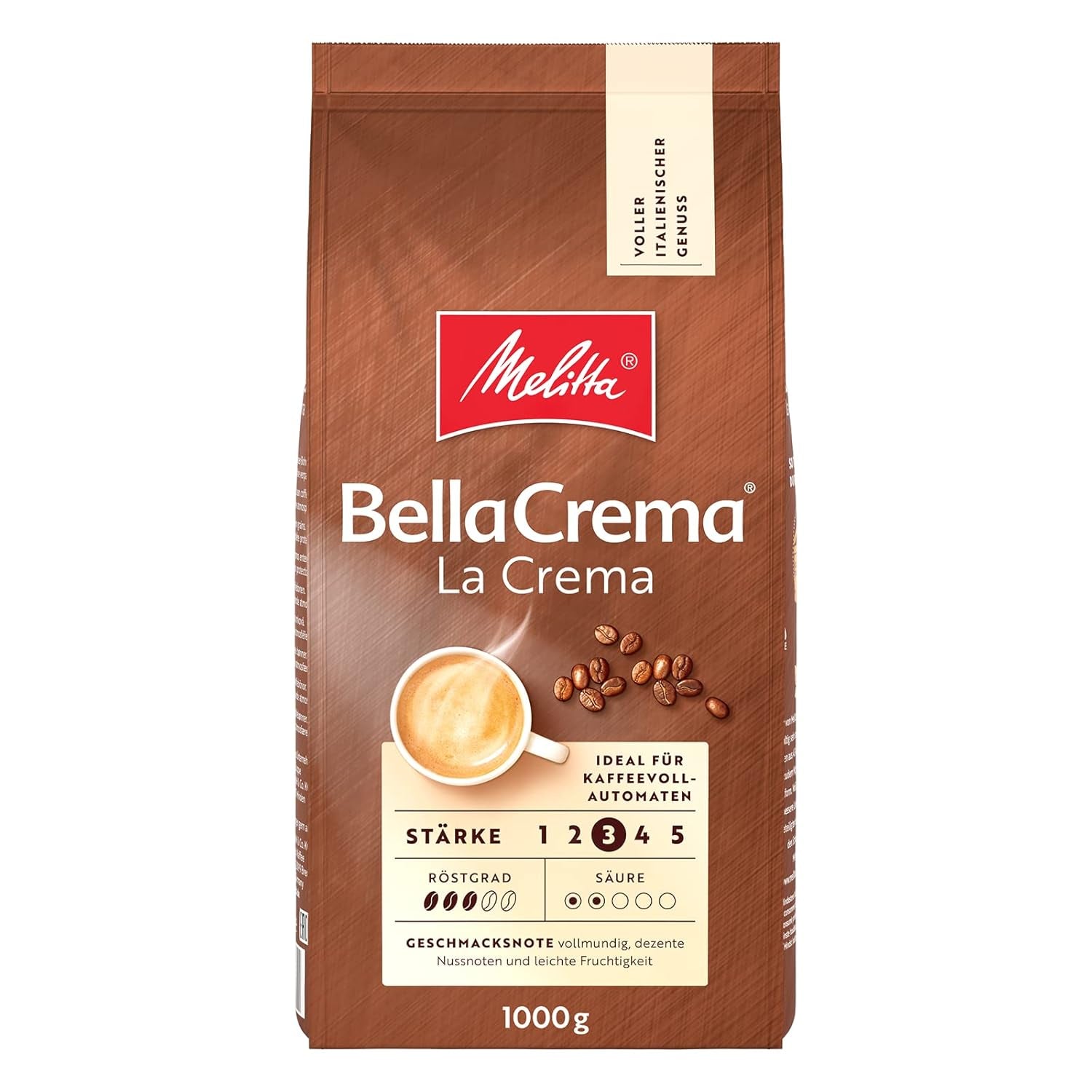 Melitta BellaCrema La Crema zrnková káva 1 kg a BellaCrema Decaffeinato zrnková káva bez kofeinu 1 kg