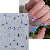 JMEOWIO 3D Nálepka na nehty Modrá Nálepka na nehty Selbstklebend Nagelaufkleber 5D Stereoskopický Mondstern Dekoration Nageldesign Zubehör 1 Blatt