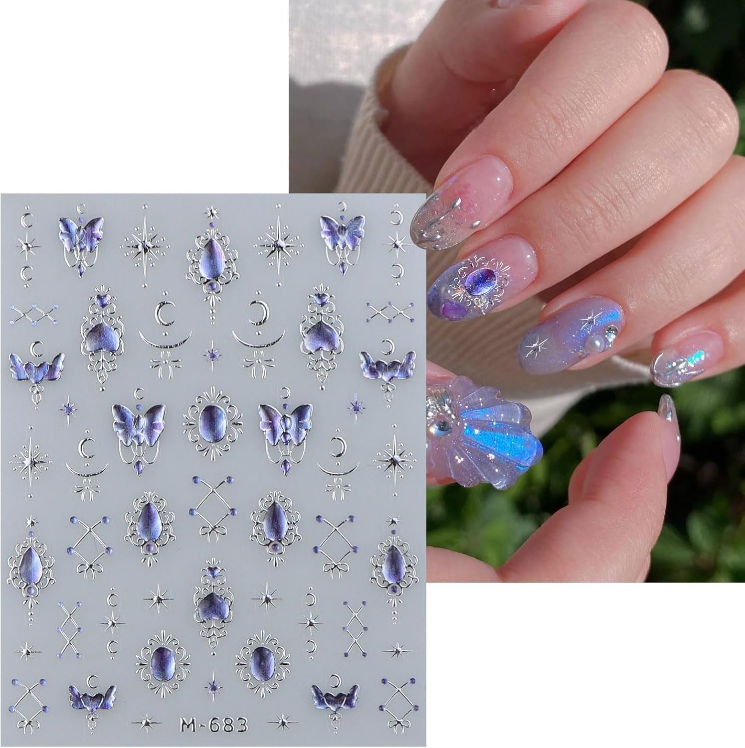 JMEOWIO 3D Nálepka na nehty Modrá Nálepka na nehty Selbstklebend Nagelaufkleber 5D Stereoskopický Mondstern Dekoration Nageldesign Zubehör 1 Blatt