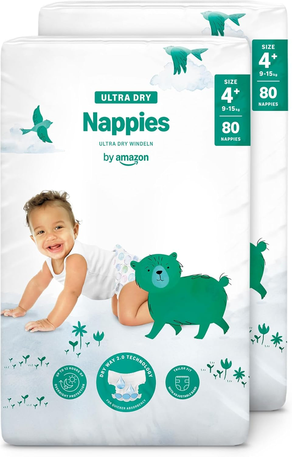 Ultra suché plenky Amazon, velikost 1 (2–5 kg) – měsíční krabička, bílá, počet 96 (2 balení po 48) (dříve značka Mama Bear, identický produkt)