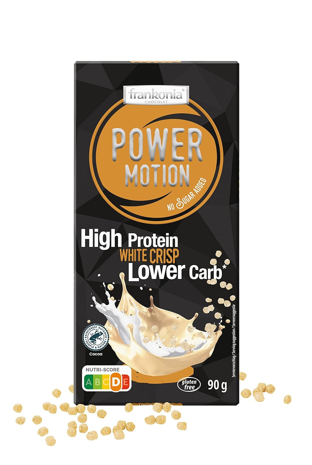 frankonia CHOCOLAT POWER MOTION bez přidaného cukru - Křupavá bílá čokoláda s vysokým obsahem bílkovin a nízkým obsahem sacharidů, 90 g