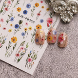 JMEOWIO Samolepka na nehty Bunte Blumen 9 Blatt Samolepka na nehty Selbtklebend Nagelaufkleber Frühling Letní Blumen Dekorace Nageldesign Zubehör