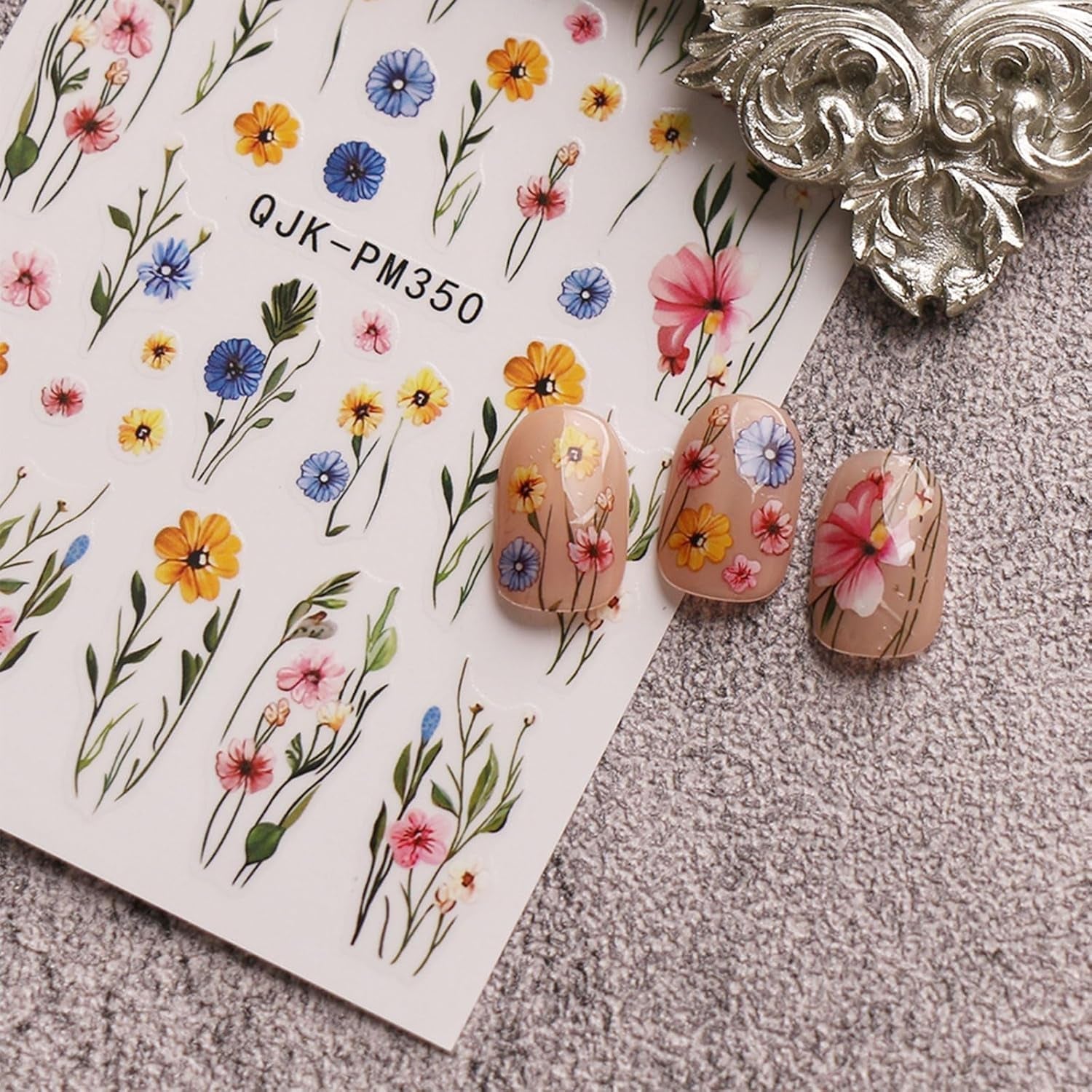 JMEOWIO Samolepka na nehty Bunte Blumen 9 Blatt Samolepka na nehty Selbtklebend Nagelaufkleber Frühling Letní Blumen Dekorace Nageldesign Zubehör