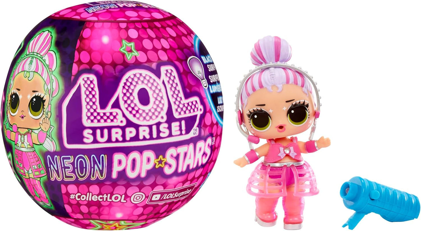 L.O.L. Překvapení! Neon Pop Stars Tots – 1 panenka Black Light Magic Surprise, slepý obal, 7 sběratelských panenek, každá s neonovými nálepkami a doplňky, dárek pro děti 4+ Naty Shop Dolls Výchozí název