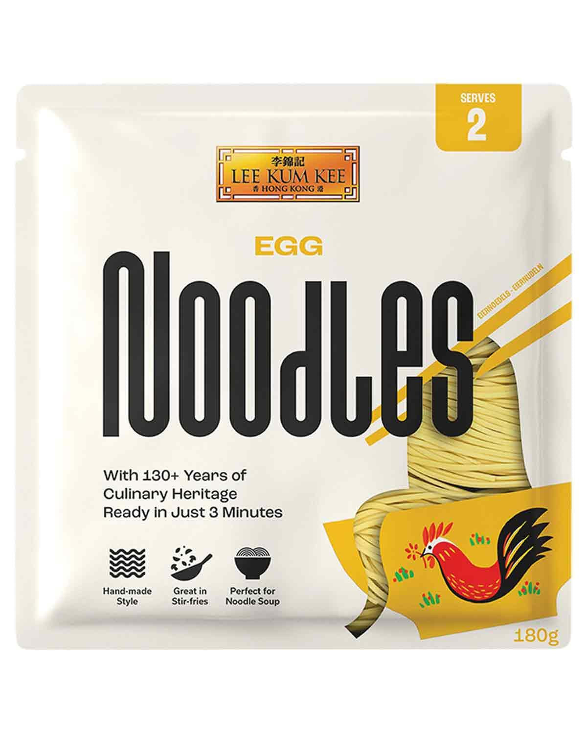 LEE KUM KEE Vaječné nudle - Asijské vaječné nudle, klasika pro wok pokrmy a polévky, polosuché nudle, hotové za 3 minuty, dvě porce v balení, 6 x 180g multipack