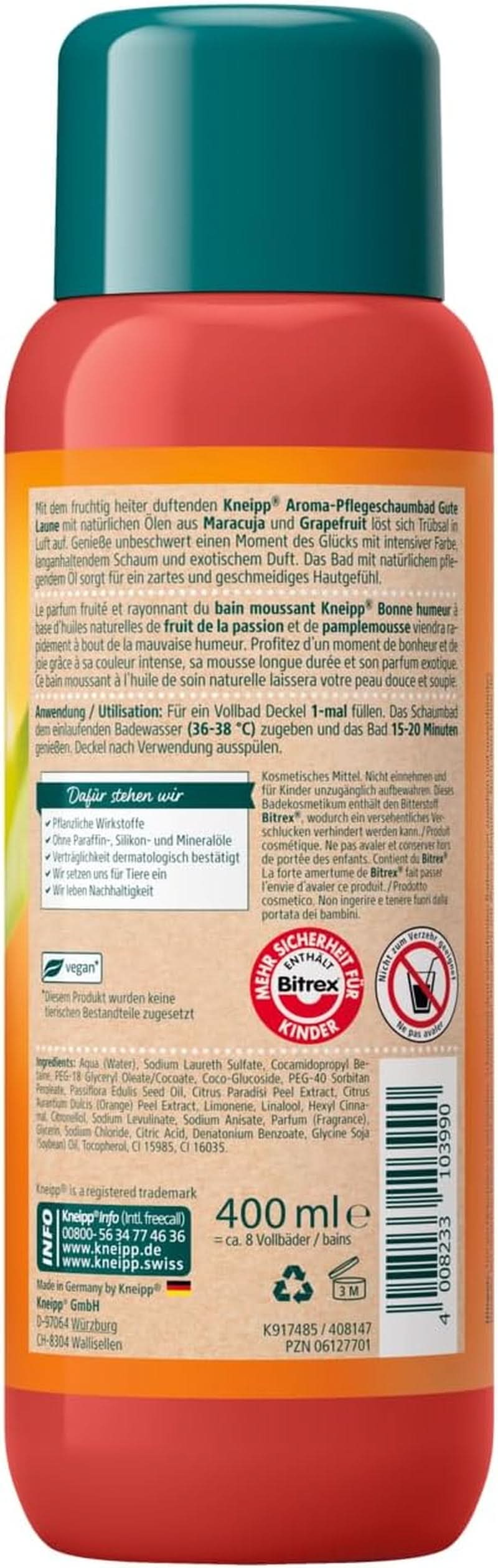 Kneipp Aroma, Good Mood aromatická pěnová přísada do koupele, 400 ml Sprcha a koupel Naty Shop