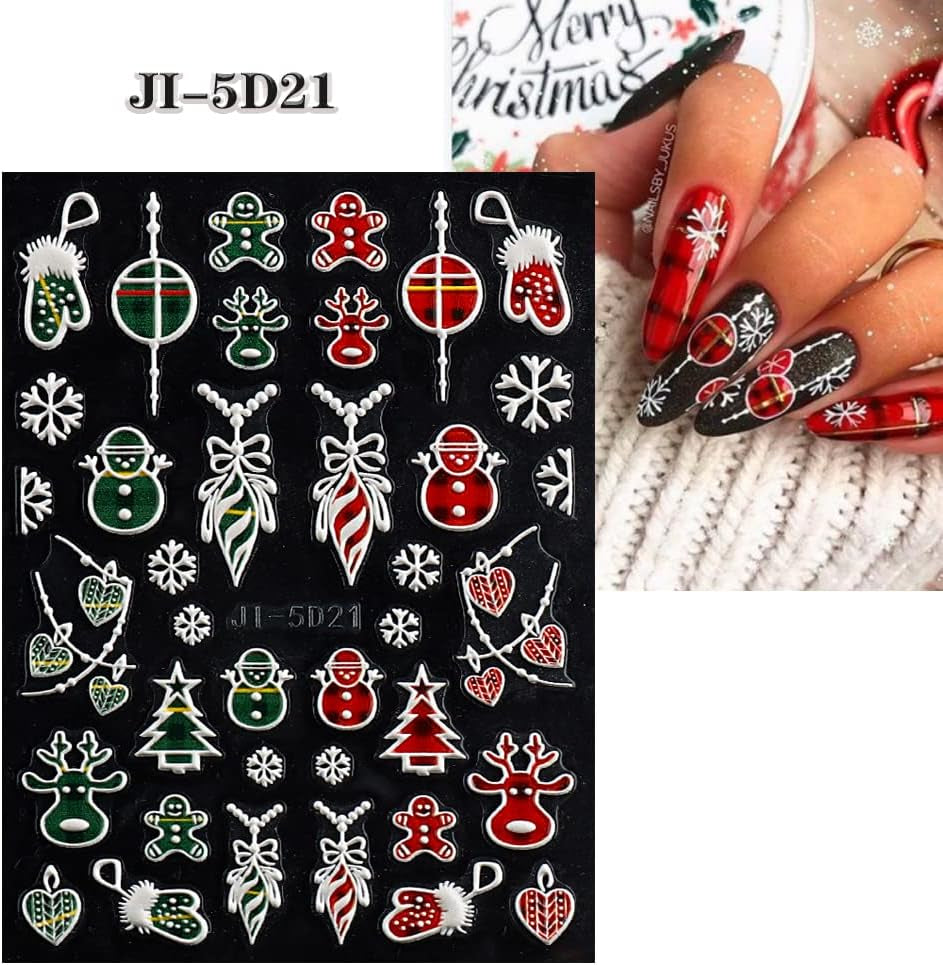 5 Blatt 3D Nálepka na nehty Weihnachten Nagelaufkleber 5D Stereoskopisch Selbstklebend Schneeflocke-Weihnachtswinterurlaub Nálepka na nehty Dekoration Nageldesign Zubehör