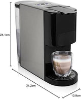 Vícekapslový espresso kávovar Princess 5 v 1 – kompatibilní s podložkami Nespresso, Dolce Gusto, Lavazza a Modo Mio a ESE, kapacita 0,8 l, 1450 W, stříbrná, černá