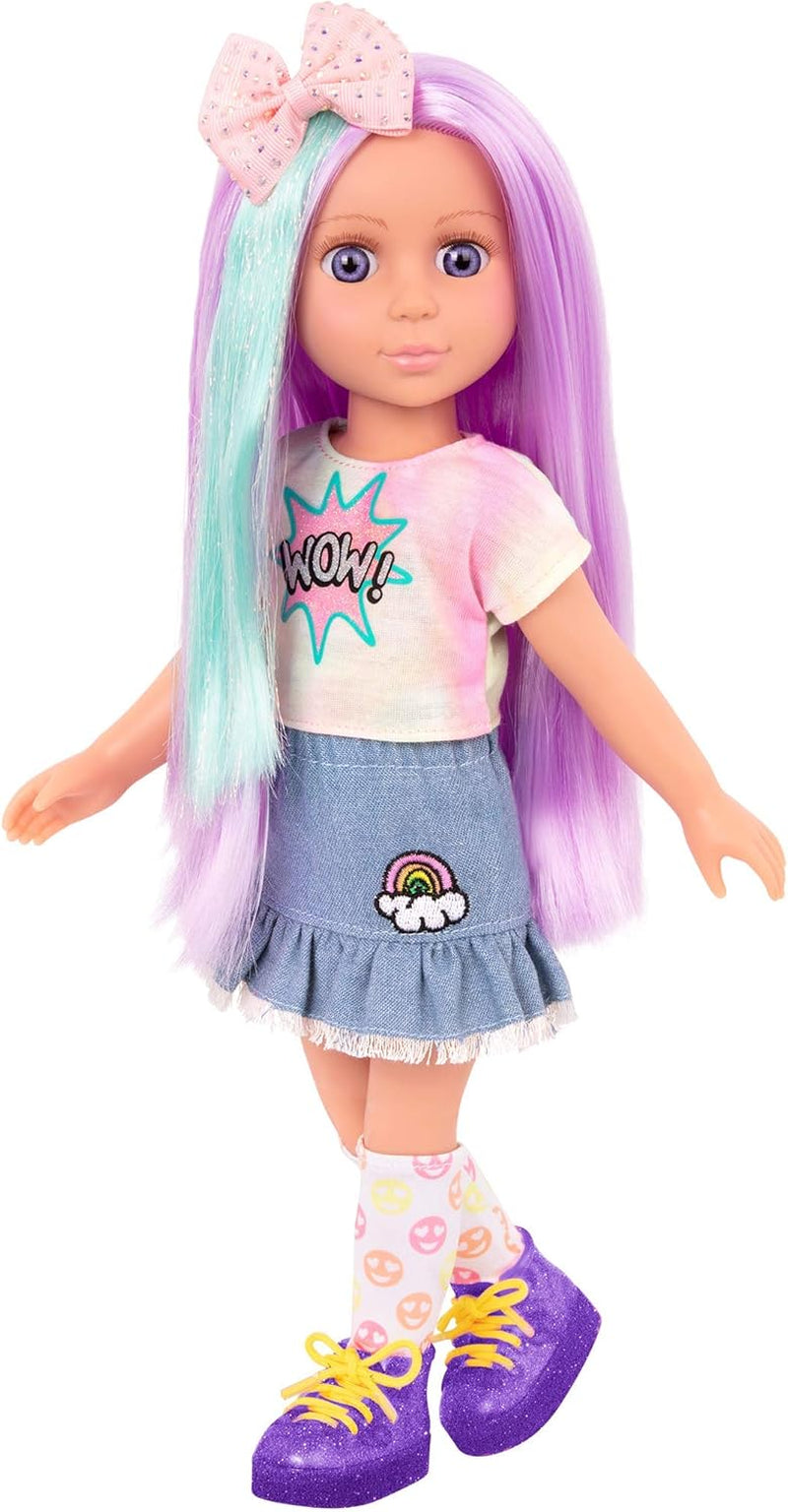 Glitter Girls - Luma - 36cm Kloubová panenka - Jedinečné fialové vlasy a fialové oči - Prodlužování vlasů, mašle, sponky a barevný outfit - 3 roky +