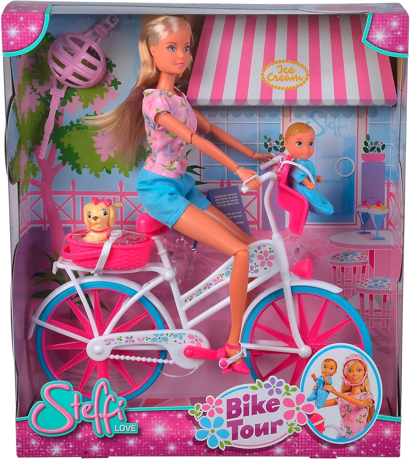 Simba 105739050 - Steffi Love Bike Tour, Steffi a Evi ve svém třípatrovém zámku s houpačkou, nábytkem a spoustou doplňků, 40 kusů, 102x90x38cm, pro děti od 3 let