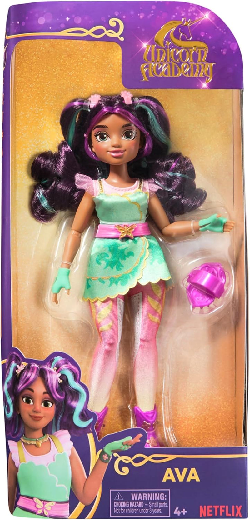 Unicorn Academy Ankleidepuppe Ava - originální loutka pro věrné Netflix-Serie, 24 cm groß and mit 7 Doplňky pro fantasievolles Rolenspiel, pro Kinder ab 4 Jahren