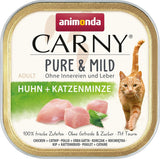 Adult Pure & Mild vlhké krmivo pro kočky s kuřecím masem a kočičím nipem (32 x 100 g), pro citlivé kočky, bez obilovin a cukru, lehce stravitelné vlhké krmivo s kuřecím masem