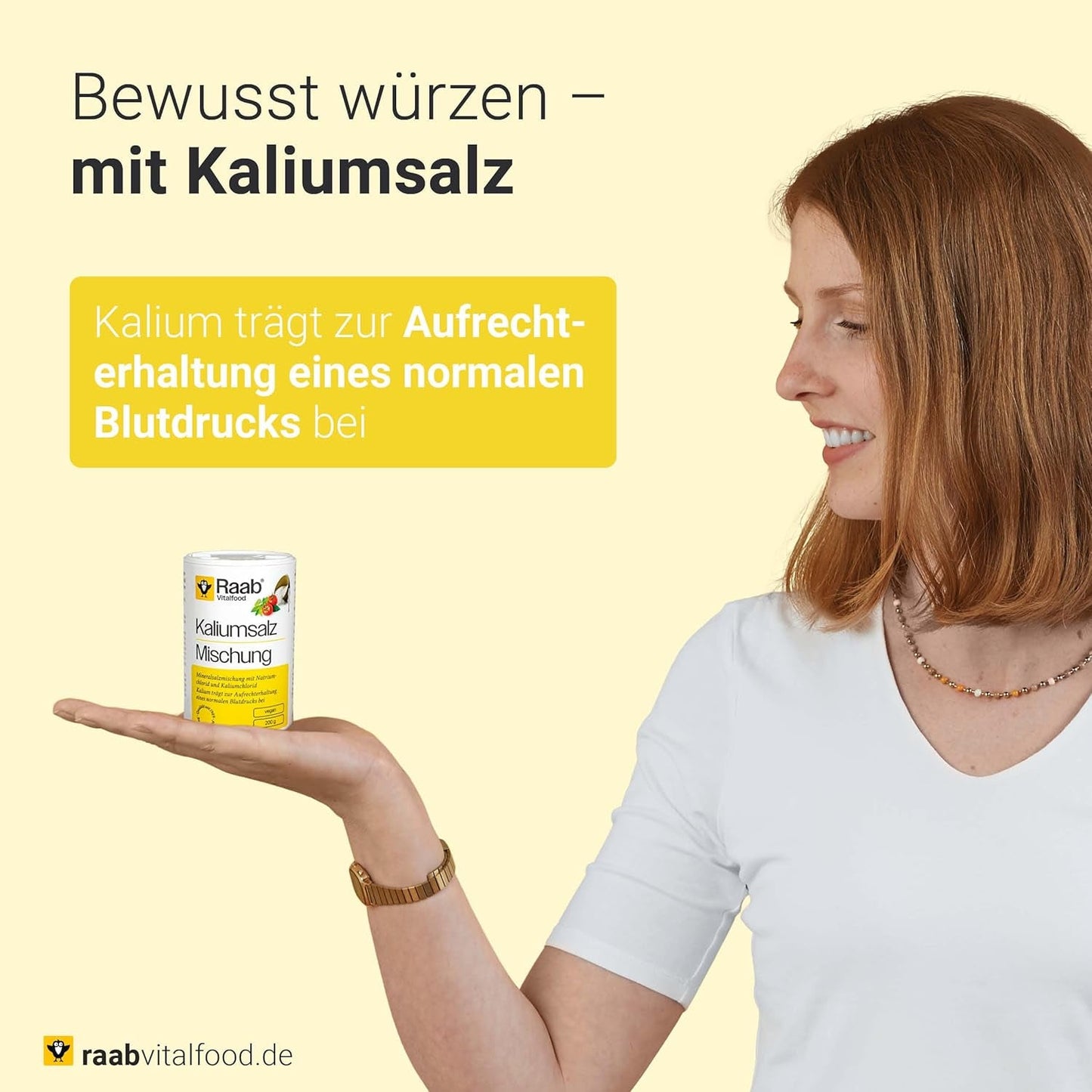 Raab Vitalfood Kalium salt-Mischung, Mineralsalzmischung mit 66,7% Natriumchlorid (Kochsalz) and 33% Kaliumchlorid, Kalium trägt zur Aufrechterhaltung eines normalen Blutdruck bei (1 x 200 g Dávka)