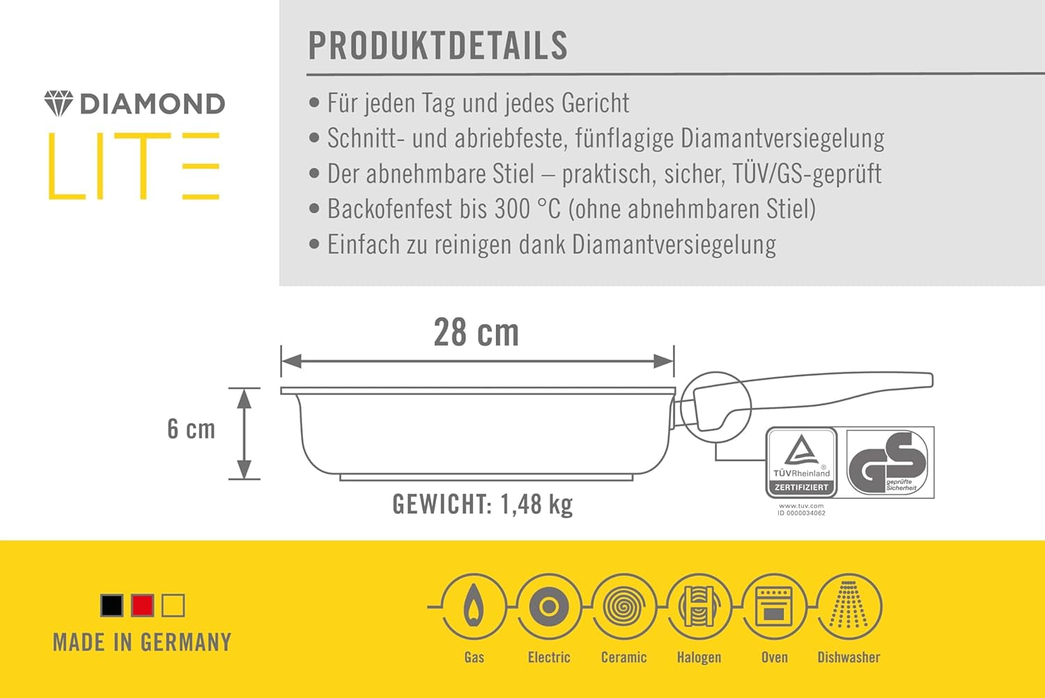 Woll Diamond Lite čtvercová pánev, výška 6 cm - bez indukce Hrnce a pánve Naty Shop