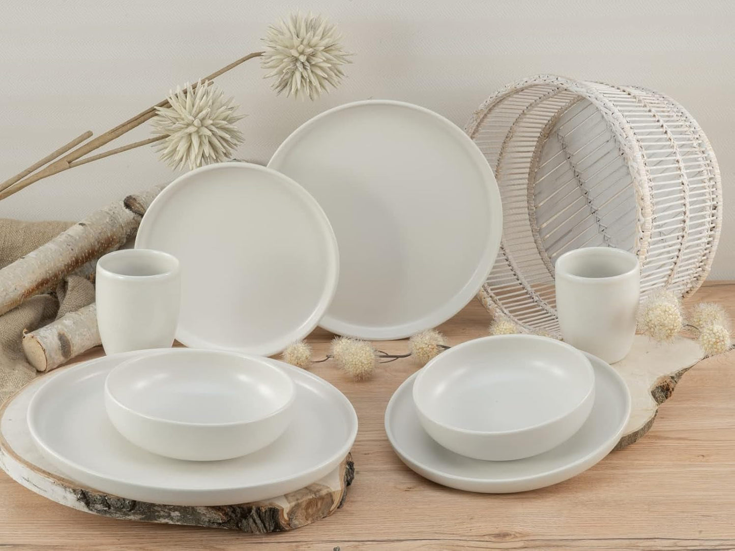 CreaTable, 33065, žluto-bílá 12dílná sada nádobí řady Uno, sada porcelánových talířů, vhodné do myčky a mikrovlnné trouby, vyrobeno v Portugalsku