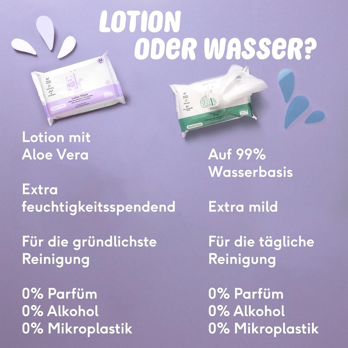 Naïf - Vlhčené ubrousky bez plastů - 864 kusů (16 balení po 54 ubrouscích) - Péče o dětský zadeček, tělo a obličej - 99% voda - 0% parfém a alkohol