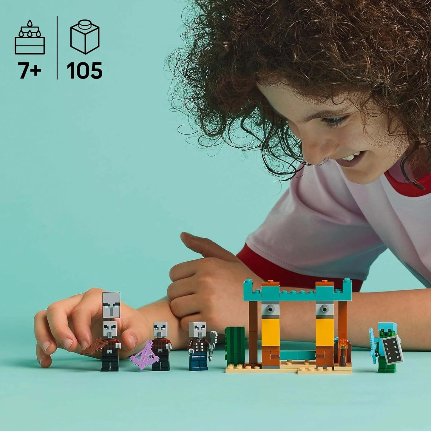 Sada videoher LEGO Minecraft The Illager Desert Patrol pro děti, minihračka Outpost a tři minifigurky včetně plundráře, sluhy a kaktusového rytíře 21267 stavebnic Besuche den LEGO-Store