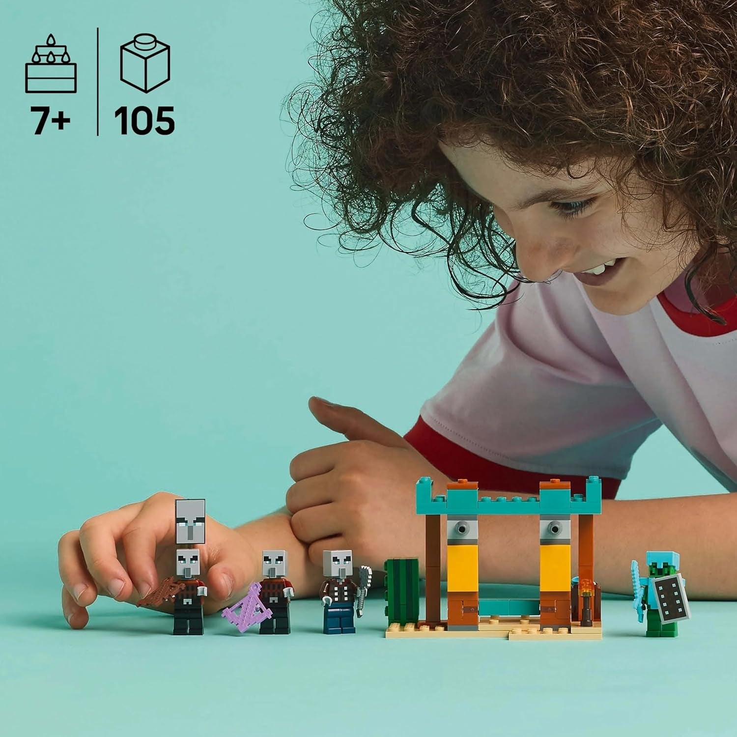 Sada videoher LEGO Minecraft The Illager Desert Patrol pro děti, minihračka Outpost a tři minifigurky včetně plundráře, sluhy a kaktusového rytíře 21267 stavebnic Besuche den LEGO-Store