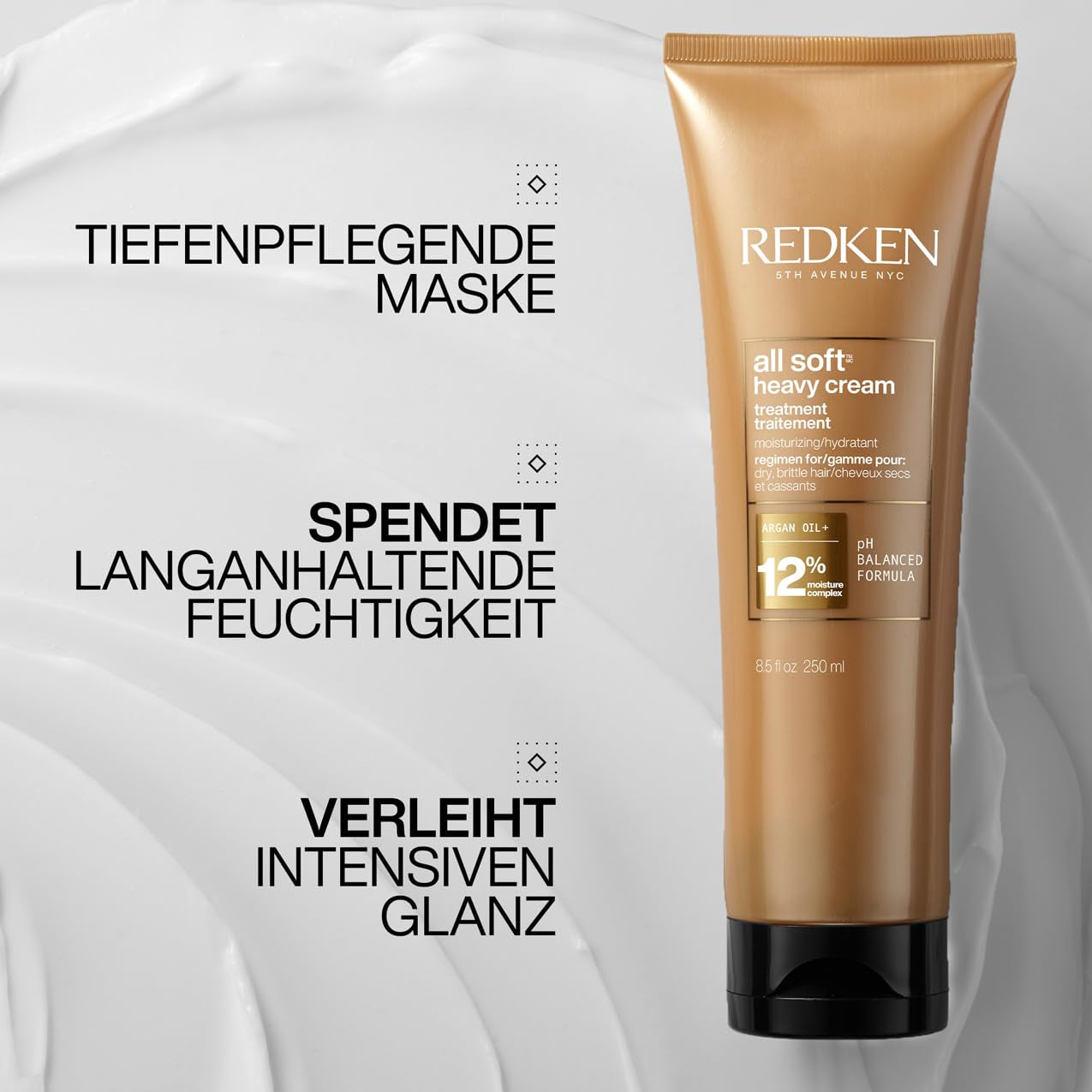 Redken vlasová maska pro suché a lámavé vlasy, revitalizuje a hydratuje, s keratinovým komplexem a arganovým olejem, All Soft Heavy Cream, 1 x 250 ml Naty Shop Hair Mask